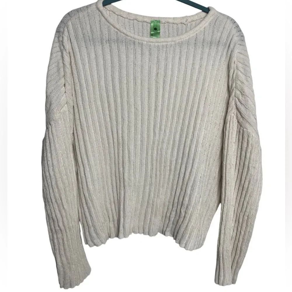 Honey Dew Chenille Soft Crew Neck Sweater White Size Medium
